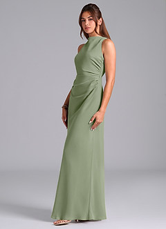 Azazie Evadne Bridesmaid Dresses Pistachio Sheath Pleated Chiffon Dress image1