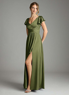 Azazie Omari Bridesmaid Dresses Olive A-Line Stretch Satin Dress image4