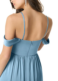 Azazie Morana Bridesmaid Dresses Steel Blue A-Line Off the Shoulder Stretch Satin Convertible Dress image9