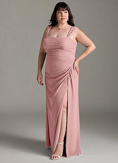 Azazie Jesaphine Robes de demoiselle d'honneur Robe Fourreau en Mousseline de soie Arc Rose Poussiéreuse image11