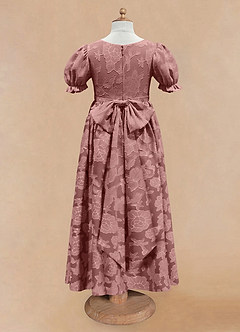 Azazie Joss Flower Girl Dresses Dusty Rose A-Line with Sleeves Floral Burnout Dress image5