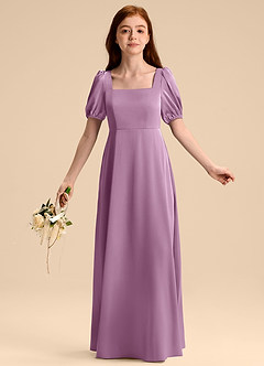 Azazie Briar Junior Abito A-Line in Raso Elasticizzato Fiocco Glicine image5