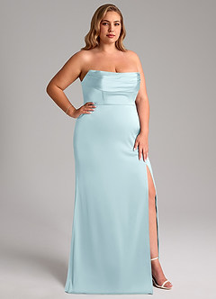 Azazie Saige Bridesmaid Dresses Cloud Blue Sheath Off the Shoulder Stretch Satin Dress image17