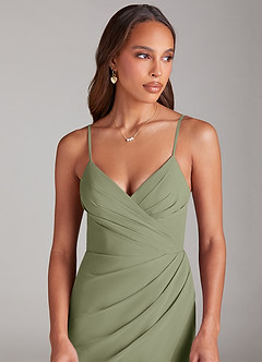 Azazie Maci Bridesmaid Dresses Pistachio Sheath Pleated Chiffon Dress image5