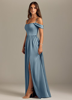 Azazie Calianna Bridesmaid Dresses Dusty Blue A-Line Off the Shoulder Stretch Satin Convertible Dress image6