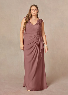 Azazie Gladys Vestidos para mãe da noiva Vestir Rosa Do Deserto de Chiffon de Linha A com Renda image7