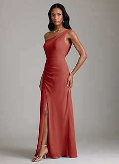 Azazie Madelyn Bridesmaid Dresses Terracotta Mermaid One Shoulder Chiffon Convertible Dress image6
