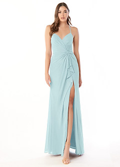 Azazie Aribella Bridesmaid Dresses Sea Glass Sheath Ruched Chiffon Dress image1
