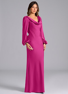 Azazie Rylina Bridesmaid Dresses Fuchsia Mermaid Long Sleeve Stretch Satin Dress image3