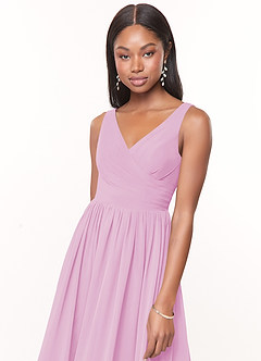 Azazie Keyla Bridesmaid Dresses Candy Pink A-Line V-Neck Pleated Chiffon Dress image5