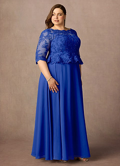 Azazie Averie Mother of the Bride Dresses Royal Blue A-Line Boatneck Sequins Chiffon Dress image18