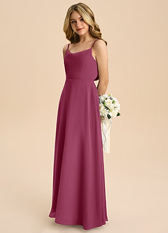 Azazie Shale Junior Mulberry A-Line Bow Chiffon Dress image6