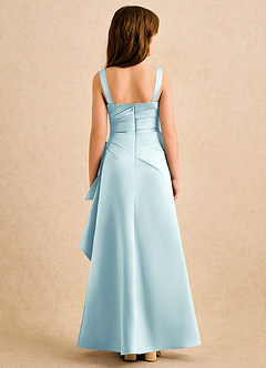 Azazie Ciara Girls Formal Flower Girl Dresses Sea Glass A-Line Pleated Matte Satin Dress image2