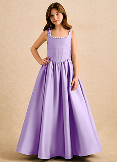 Azazie Enid Girls Formal Sukienki dla dziewczynek sypiących kwiaty Linia A Zroszony Satyna elastyczna Długość podłogi Sukienka image4