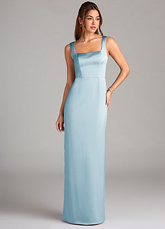 Azazie Flori Bridesmaid Dresses Sky Blue Sheath Side Slit Stretch Satin Dress image1