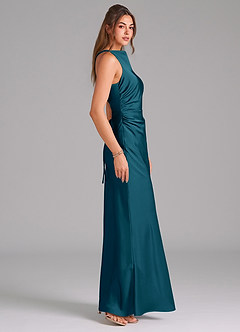 Azazie Evadne Brautjungfernkleider A-Linie Plissee Stretch-Satin Kleid Tintenblau image4