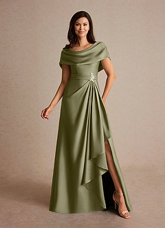 Azazie Branford Mother of the Bride Dresses Pistachio A-Line Pleated Stretch Satin Dress image1