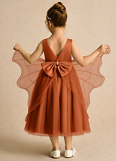 Azazie Pear Flower Girl Dresses Burnt Orange Ball-Gown Bow Tulle Dress image3