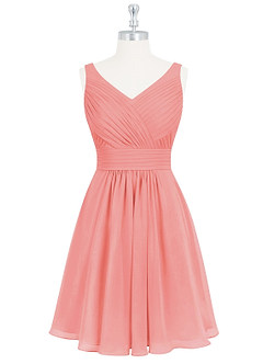 Azazie Grace Bridesmaid Dresses Coral A-Line Pleated Chiffon Dress image7
