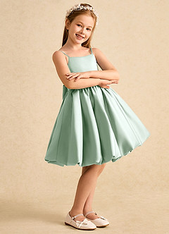 Azazie Davine Flower Girl Dresses Agave A-Line Spaghetti Strap Matte Satin Dress image6