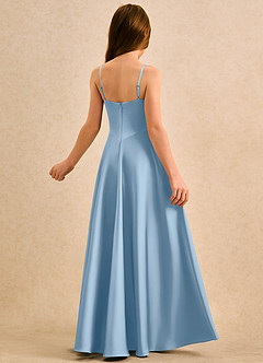 Azazie Coconut Girls Formal Flower Girl Dresses Powder Blue A-Line Pleated Stretch Satin Dress image2