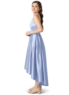 Azazie Jemima Junior Ice A-Line with Pockets Stretch Satin Dress image3