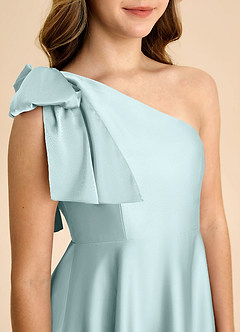 Azazie Penguin Junior Abito A-Line in Raso Elasticizzato Fiocco Sea Glass image7