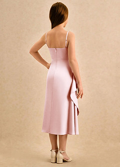Azazie Canna Girls Formal Robe Demoiselle D'honneur Fillette Robe Trapèze en Satin extensible Plissée Rose Pâle image2