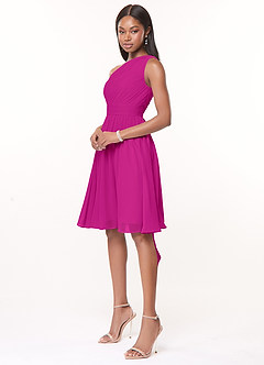 Azazie Katrina Bridesmaid Dresses Fuchsia A-Line One Shoulder Chiffon Dress image3