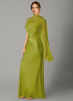 Azazie Jaleesa Bridesmaid Dresses Lemongrass A-Line High Neck Stretch Satin Dress image4