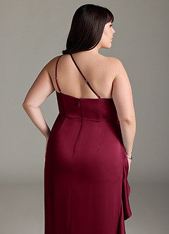 Azazie Latrice Bridesmaid Dresses Burgundy Sheath One Shoulder Cascading Ruffles Stretch Satin Dress image12
