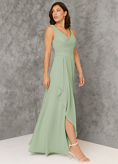 Azazie Kori Bridesmaid Dresses Dusty Sage A-Line Pleated Chiffon Dress image3