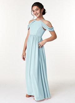 Azazie Seneca Junior Sea Glass A-Line Off the Shoulder Chiffon Dress image4