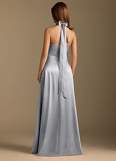 Azazie Tracie Brautjungfernkleider A-Linie Plissee Metallischer Satin Kleid Silber image2