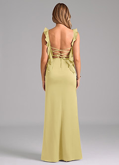 Azazie Jessamine Bridesmaid Dresses Lemon Sorbet A-Line Corset Stretch Satin Dress image6