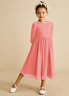 Azazie Lolo Flower Girl Dresses Coral A-Line with Sleeves Chiffon Dress image2