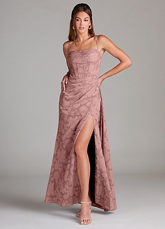 Azazie Denisa Bridesmaid Dresses Dusty Rose Sheath Pleated Floral Burnout Dress image3
