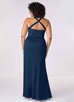 Barbie ♥ Azazie Bridesmaid Dresses Dark Navy Mermaid Pleated Stretch Satin Dress image7