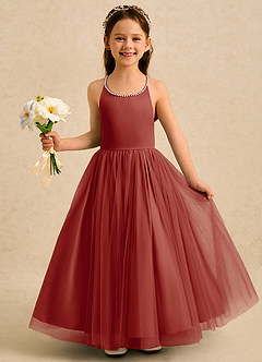 Azazie Aurora Flower Girl Dresses Terracotta A-Line Bow Tulle Dress image3