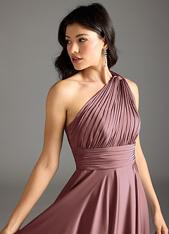 Azazie Charlize Bridesmaid Dresses Vintage Mauve A-Line One Shoulder Stretch Satin Dress image7