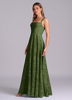 Azazie Shaude Brudtärnklänningar Klä av A-Linje i Blommig Utbrändhet Plisserad Oliv image4