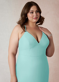 Azazie Becca Brautjungfernkleider Etui V-Hals Chiffon Kleid Aqua image12