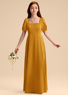 Azazie Briar Junior Vestido de Caramelo de Satén Elástico de Corte en A con Lazo image5