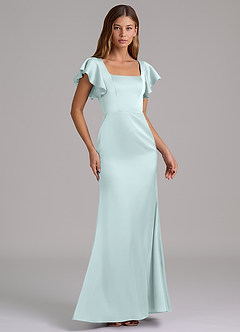 Azazie Elkie Final Sale Sea Glass Mermaid Square Neckline Stretch Satin Dress image4