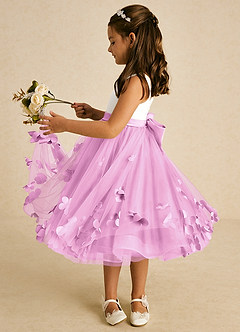 Azazie Sprout vestidos de niña de las flores Vestido de Rosa Caramelo de Tul de Corte En A con Lazo image4