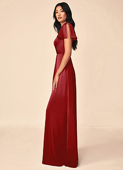 Azazie Soren Bridesmaid Dresses Pomegranate A-Line Pleated Stretch Satin Dress image3