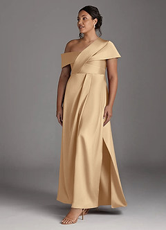 Azazie Milton Mother of the Bride Dresses Champagne A-Line Pleated Stretch Satin Dress image11