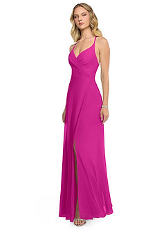 Azazie Davis Brautjungfernkleider A-Linie V-Hals Chiffon Kleid Fuchsia image3