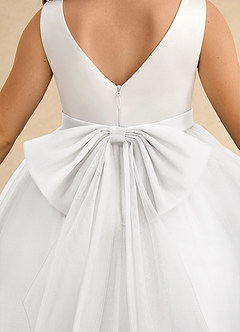 Azazie Rene Blumenmädchenkleider A-Linie Schleifen Tüll Kleid Elfenbein Weiß image7