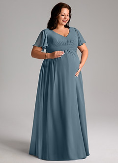 Azazie Verna Maternity Bridesmaid Dresses A-Line V-Neck Ruched Chiffon Floor-Length Dress image10